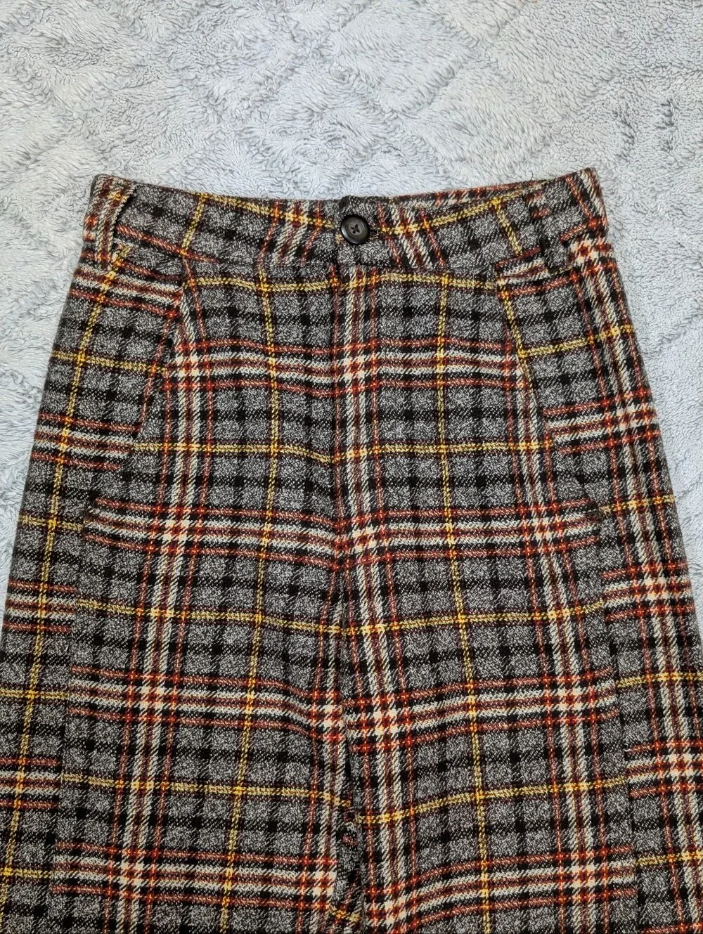 Free People Pants Womens 2 Brown Plaid Combo Shape Up Trouser Wide Straight
